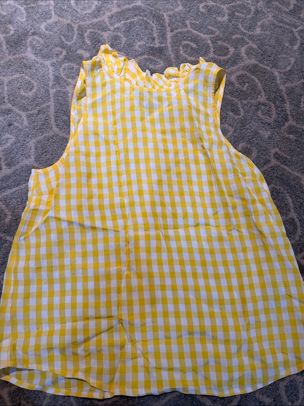 J. Crew Yellow and White Gingham Ruffle-Neck Sleeveless Camisole